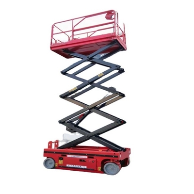 รถยกขากรรไกรแบบขับเคลื่อนด้วยไฟฟ้า Red Scissor Lifter Platform 10m 12m